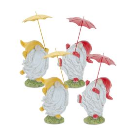 Gnome w/Umbrella (Set of 4) 7.75"H, 8.25"H Resin