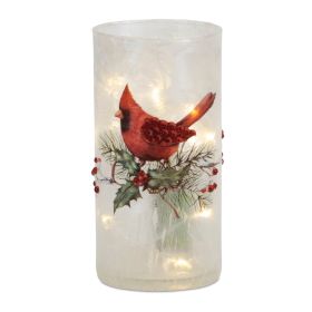 Candle Holder w/Cardinal (Set of 2) 4"D x 8"H Glass