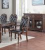 Majestic Formal Set of 2 Arm Chairs Brown Finish Rubberwood Dining Room Furniture Intricate Design Cushion Upholstered Seat Tufted Back