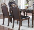 Majestic Formal Set of 2 Arm Chairs Brown Finish Rubberwood Dining Room Furniture Intricate Design Cushion Upholstered Seat Tufted Back